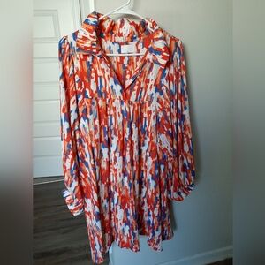 Adrienne Boutique 2x Flowy Orange & Navy Dress. Never Worn , Auburn Colors :-)